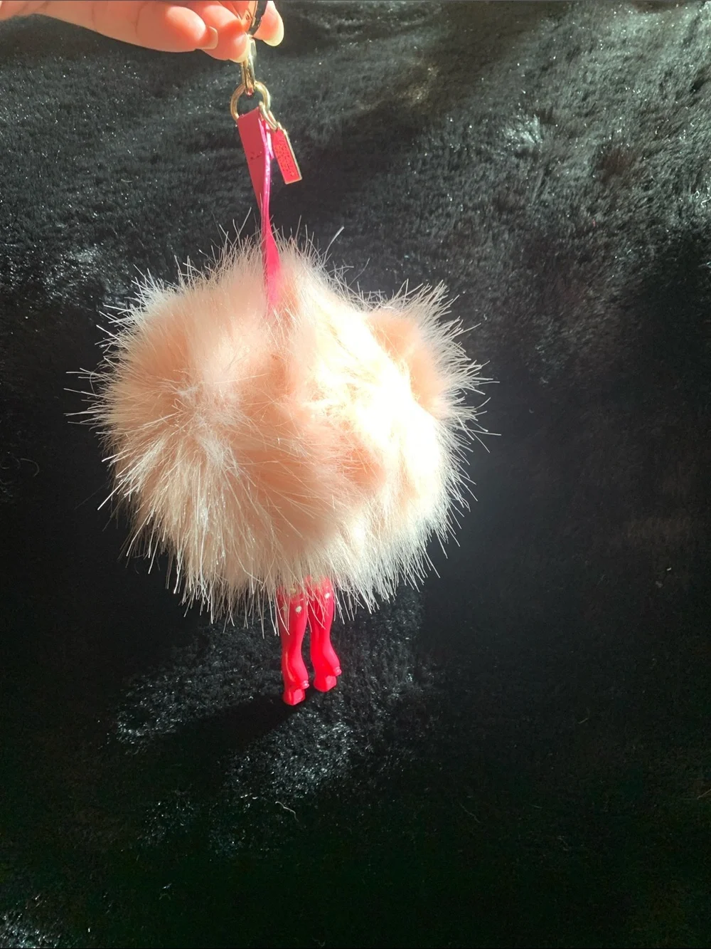 Victoria's Secret Pink Faux Fur Pom Keychain with Hot Pink Doll Legs